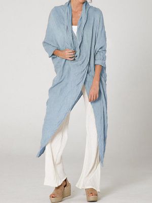 Goshop Women 3/4 Sleeve V Neck High Split Irregular Hem Casual Shirt Blouse