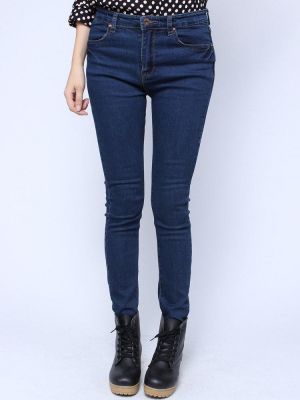 Goshop New Fashion Pencil Pants Retro Elastic Slim Blue Long Denim Jeans