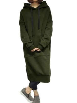 Goshop Plus Size Woman Long Sleeve Hoodies Pockets Sweatshirt Dress