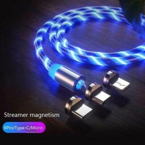 Magnetic LED Charging Cable 3in1 Type-C Micro USB Cable Fast Charger for Android