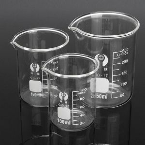 Goshop ציוד מעבדה 3Pcs 100ml 150ml 250ml Beaker Set Graduated Borosilicate Glass Beaker Volumetric Measuring Lab Glassware