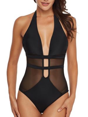 Goshop One Pieces Black Mesh Hollow Swimwear By Banggood