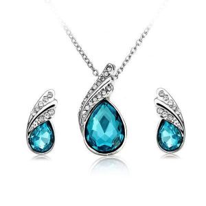Goshop תכשיטים ושעונים Crystal Water Drop Necklace Earrings Jewelry Set Silver Plated Jewelry Gift for Women