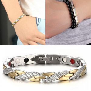 Goshop תכשיטים ושעונים Fashion Magnetic Therapy Single Row Bracelet For Men Stainless Steel Silver Gold Chain Bracelet
