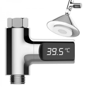 Goshop ציוד לבית Loskii LW-101 LED Display Home Water Shower Thermometer Flow Self-Generating Electricity Water Temperture Meter Monitor Energy Sma