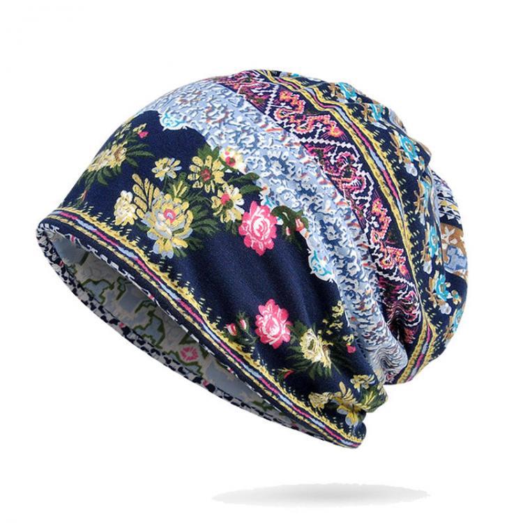 Goshop Women Winter Cotton Multi-purpose Flower Printing Beanie Cap Neck Gaiter Warm Face Shield Hats