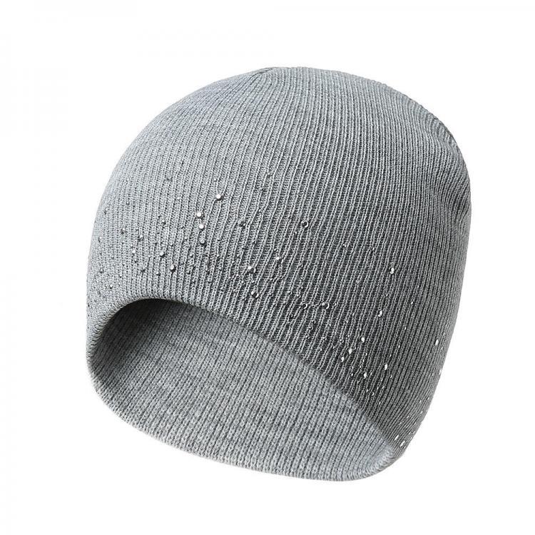 Goshop Women Vintage Knit Double Layers Earmuffs Beanie Cap Outdoor Rhinestone Ski Skull Cap