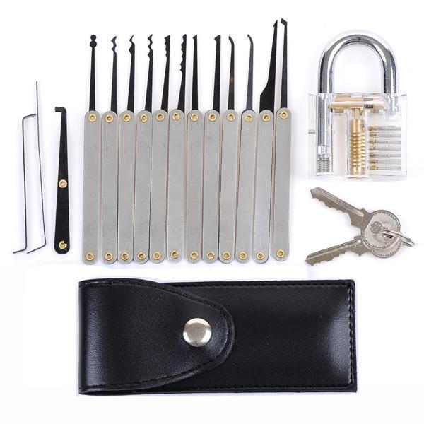 Goshop כלים מקצועיים DANIU Transparent Practice Padlock with 12pcs Unlocking Lock Picks Set Key Extractor Tools