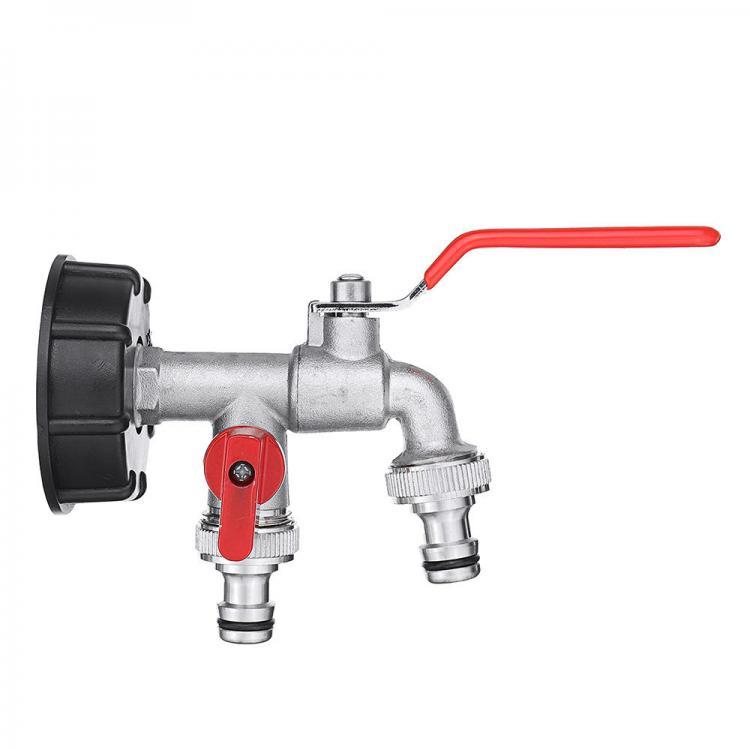 Goshop ציוד לבית 1/2 Inch S60x6 IBC Brass Water Tank Adapter Double Head Tap Outlet Replacement Valve Fitting for Garden Water Connector